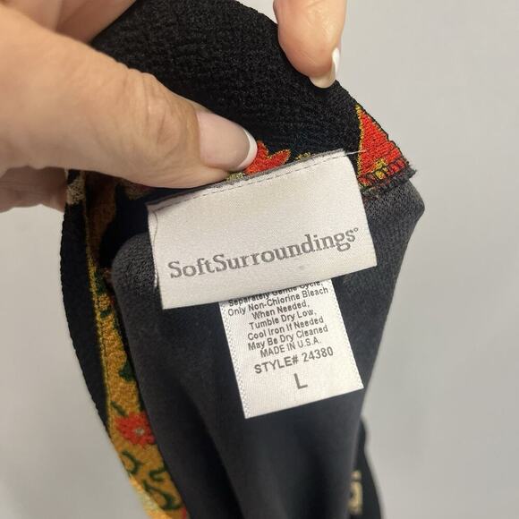 Soft Surroundings Jacket Blazer size Large Black Red Floral Oriental Stretch - Picture 10 of 10